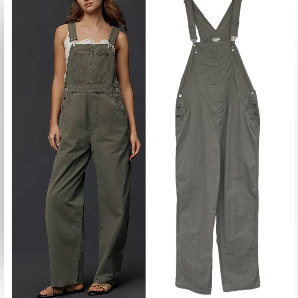 Vintage Overalls Y2K Olive Work Chore Bibs Minimalist Cottagecore Size Large